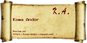 Koma Andor névjegykártya